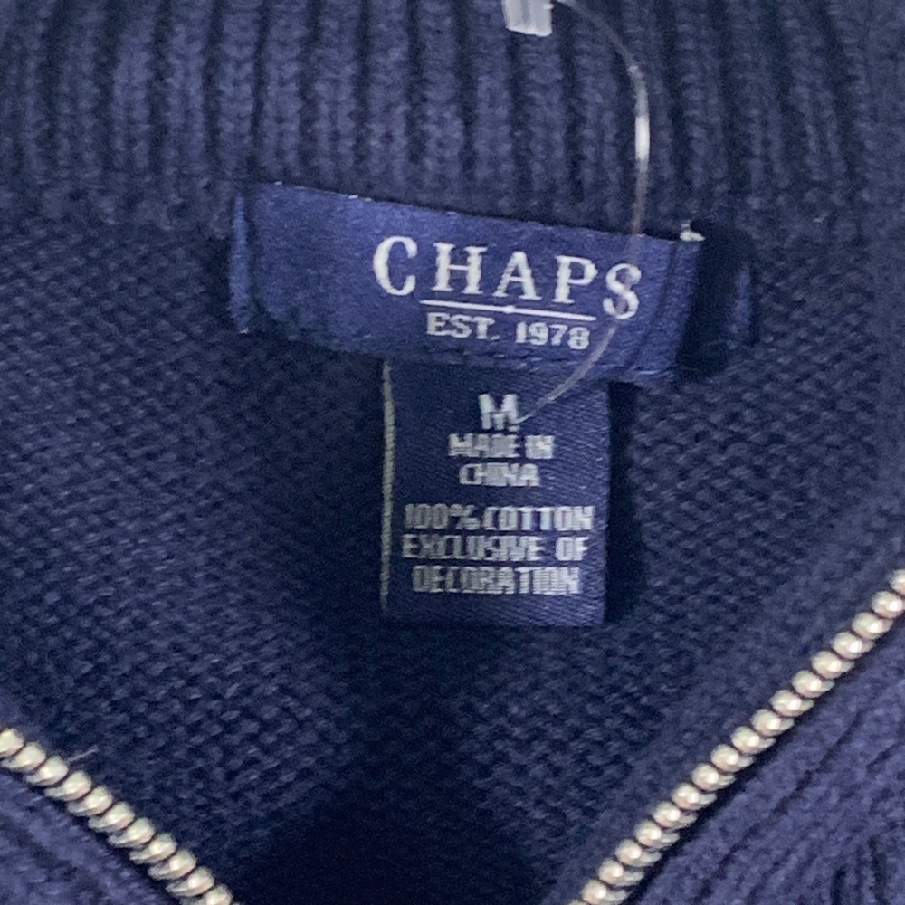 Chaps Cotton Knit Vest Full Zip Button Accent Sleeveless Top Navy Blue M